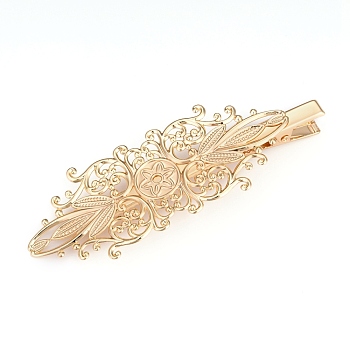 Brass Alligator Hair Clips, Long-Lasting Plated, Flower, Real 14K Gold Plated, 98x35x10.5mm