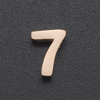 201 Stainless Steel Charms, for Simple Necklaces Making, Laser Cut, Number, Rose Gold, Num.7, 8x6x3mm, Hole: 1.6mm