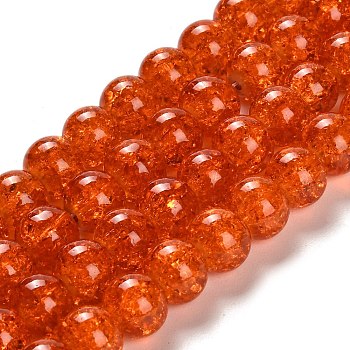 Spray Painted Crackle Glass Beads Strands, Round, Dark Orange, 10mm, Hole: 1.3~1.6mm, about 80pcs/strand, 31.4 inch
