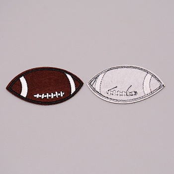 Polyester Computerized Embroidery Cloth Iron On/Sew On Patches, Costume Accessories, Appliques, Rugby, Coconut Brown, 35x64x1mm