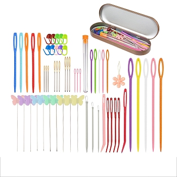 DIY Knitting Tools Kits, Including Yard Needles, Big Eye Blunt Needles, Stitch Marker, Easy Automatic Threader, Mixed Color, Packaging: 175x60x15mm