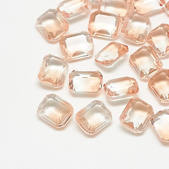 Pointed Back Glass Rhinestone Cabochons, Imitation Tourmaline, Faceted, Rectangle Octagon, Light Peach, 18x13x7mm