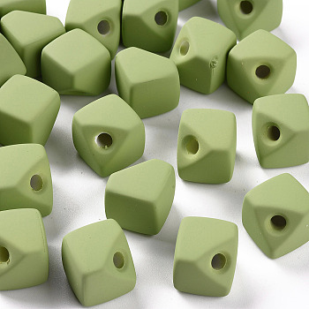 Acrylic Beads, Rubberized Style, Half Drilled, Gap Cube, Yellow Green, 13.5x13.5x13.5mm, Hole: 3.5mm