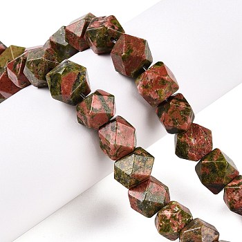 Natural Unakite Beads Strands, Faceted Cube, 10~11x10~11x9.5~11.5mm, Hole: 0.7mm, about 20pcs/strand, 8.46''(21.5cm)