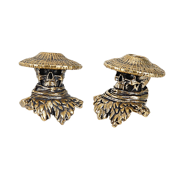 2Pcs Brass European Beads, Large Hole Beads, Skull, Antique Golden, 24x22x25mm, Hole: 6mm