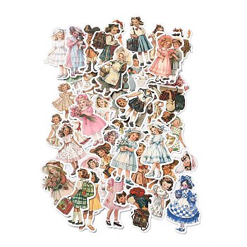 50Pcs PVC Self-Adhesive Stickers, for Party Decorative Presents, Girl, Colorful, 52~73x24~41x0.1mm, 50pcs/set