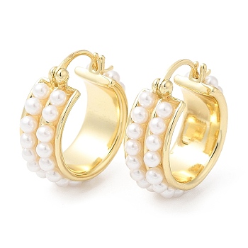 Brass Hoop Earrings, with ABS Imitation Pearl, for Women, Real 16K Gold Plated, 24x22x9mm