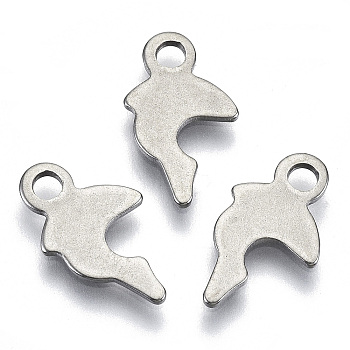 201 Stainless Steel Charms, Stamping Blank Tag, Laser Cut, Dolphin, Stainless Steel Color, 13.5x7.5x0.7mm, Hole: 1.8mm