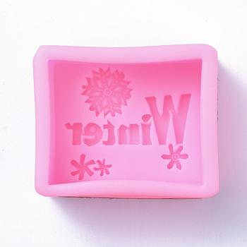 Food Grade Silicone Molds, Fondant Molds, For DIY Cake Decoration, Chocolate, Candy, UV Resin & Epoxy Resin Jewelry Making, Snowflake and Word Winter, Pink, 88x72x40mm