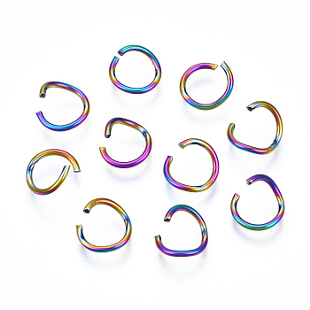 Ion Plating(IP) Rainbow Color 304 Stainless Steel Open Jump Rings, Round Ring, 8x1mm, 18 Gauge, Inner Diameter: 6mm
