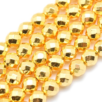 Electroplate Non-magnetic Synthetic Hematite Beads Strands, Grade AAA, Long-Lasting Plated, Faceted, Round, Golden Plated, 3mm, Hole: 1mm, about 140pcs/strand, 15.7 inch(40cm)