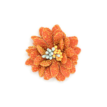 Non-Woven Fabric Flowers,  with Glitter Powder, for DIY Headbands Flower, Clothing, Shoes, Hats Accessories, Orange, 40x45x20mm