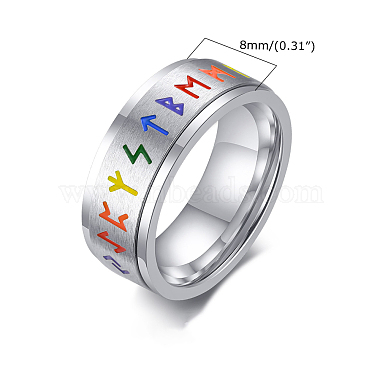 Rainbow Color Pride Flag Rune Words Odin Norse Viking Amulet Enamel Rotating Ring(RABO-PW0001-037D)-5