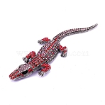 Alloy Rhinestones Alligator Brooches, Crocodile Brooches, Platinum, Siam, 143x44.5mm(X1-JEWB-S022-07A)