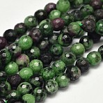 Faceted Round Natural Ruby in Zoisite Bead Strands, 5mm, Hole: 1mm, about 98pcs/strand, 15.5 inch.(G-F289-11-5mm)