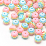 Transparent Stripe Resin Beads, Round, Pink, 8mm, Hole: 1.6~2mm(RESI-S345-8mm-09)