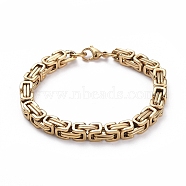 Ion Plating(IP) Unisex 201 Stainless Steel Byzantine Chain Bracelets, with Lobster Claw Clasps, Golden, 8-1/2 inch(21.5cm), 7mm(BJEW-L637-34C-G)