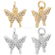 12Pcs 2 Colors Long-Lasting Plated Brass Micro Pave Cubic Zirconia Charms, Butterfly Charm, Mixed Color, 11x12x2.5mm, Hole: 3mm, 6pcs/color(ZIRC-BBC0001-53)