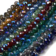 Electroplate Glass Beads Strands, Half Plated, Blue Plated, Faceted, Rondelle, Mixed Color, 6x5mm, Hole: 1mm, about 85~88pcs/strand, 16.1~16.5 inch(41~42cm)(EGLA-A034-T6mm-I)