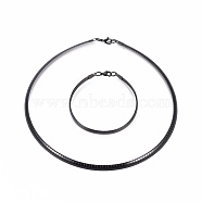 304 Stainless Steel Choker Necklaces and Bangles Jewelry Sets, with Lobster Claw Clasps, Electrophoresis Black, 8-1/4 inch~8-3/8 inch(21~21.2cm), 17.8 inch~17.9 inch(45.2~45.4cm), 6mm(SJEW-L144-A01-B)