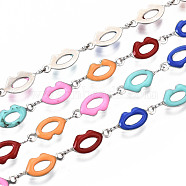 Brass Enamel Chains, Lip Link Chains, Long-Lasting Plated, Soldered, Colorful, Platinum, Lip: 13.5x5x1.5mm(CHC-T012-24P)