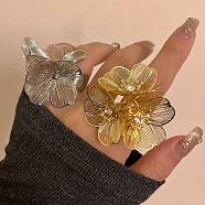 Alloy Rhinestone Cuff Rings for Women, Flower, Golden, Adjustable, Flower: 46x46mm(RJEW-Z047-04G)