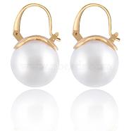 Pearl Earrings Gray Round Ball Hoop Dangle Earrings Stud Elegant Shell Pearl Drop Stud Imitation Freshwater Cultured Pearls Earrings Brass Charms Jewelry Gift for Women, White, 23.5x14x14mm, Pin: 0.8mm(JE1096A)
