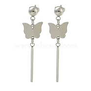 Non-Tarnish Butterfly 304 Stainless Steel Stud Dangle Earrings, Stainless Steel Color, 50.8x13mm(EJEW-G400-45P)