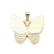 Brass Micro Pave Clear Cubic Zirconia Pendants, with Sythetic Opal, Butterfly, Real 18K Gold Plated, 20x21x2.5mm, Hole: 4x3.5mm(KK-A221-16c-G)