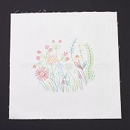 DIY Embroidery Fabric with Eliminable Pattern, Embroidery Cloth, Square, Flower Pattern, 28x27.6x0.05cm(DIY-P032-C08)