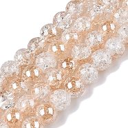 Electroplated Crackle Glass Beads Strands, Half Plated, Round, PeachPuff, 6~6.5mm, Hole: 1~1.2mm, about 65~67pcs/strand, 14.76~15.16 inch(37.5~38.5cm)(EGLA-N014-6mm-02)