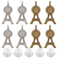 DIY Blank Eiffel Tower Pendant Making Kit, Including Tibetan Style Alloy Pendant Cabochon Settings, Glass Cabochons, Antique Bronze & Antique Silver, 40Pcs/box(DIY-GO0001-69)