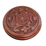 Wood Incense Burners, Flat Round with Star Incense Holders, Home Office Teahouse Zen Buddhist Supplies, Indian Red, 125mm(PW-WG33350-03)