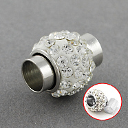 Brass Magnetic Clasps with Glue-in Ends, with Polymer Clay Rhinestone Beads, Grade A, Oval, Crystal, 17x14mm, Half Drilled: 7mm(RB-R002D)
