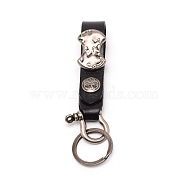 Imitation Leather Clasps Keychain, with Zinc Alloy Findings and Shackle Clasps, Rectangle, Gunmetal, Black, 13.5cm(KEYC-TAC0008-01B)