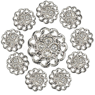 10Pcs Alloy Rhinestone Shank Buttons, 1-Hole, Flower, Silver, 22.5x5.5~10mm, Hole: 2mm(BUTT-GF0001-28)