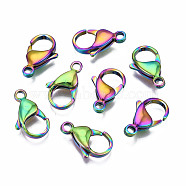 Ion Plating(IP) 304 Stainless Steel Lobster Claw Clasps, Rainbow Color, 19x11.5x4.5mm, Hole: 2mm(STAS-S119-004D)