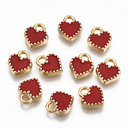 Alloy Enamel Charms, Cadmium Free & Lead Free, Heart, Light Gold, Red, 8.5x7.5x2mm, Hole: 1.6mm(X-ENAM-S126-015C-RS)
