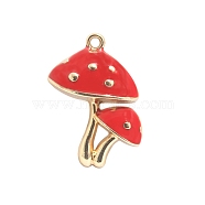 Golden Tone Alloy Enamel Pendants, Mushroom Charm, Red, 26x21mm(MUSH-PW0001-009B)