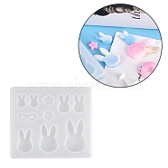 Bunny Theme Silhouette Silicone Molds, Resin Casting Molds, For UV Resin, Epoxy Resin Jewelry Making, Rabbit Head & FLower & Glasses, White, 77x88x12mm, Inner Diameter: 7~33x8~25mm(X-DIY-L014-13)