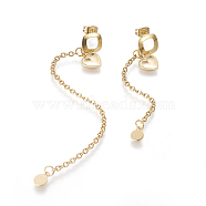 304 Stainless Steel Stud Earrings, Hypoallergenic Earrings, Asymmetrical Earrings, with Cable Chains and Ear Nuts, Heart, Golden, 90mm and 50mm, Pin: 0.6mm(EJEW-E248-19G)