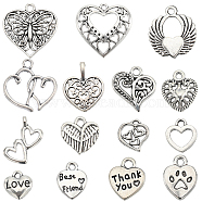 SUNNYCLUE 90Pcs 15 Style Tibetan Style Alloy Pendants, Heart, Antique Silver, 8~24.5x8~24.5x1.3~3mm, Hole: 0.8~4mm, 6pcs/style(TIBEP-SC0002-55)