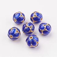 Brass Enamel Beads, Round, Blue, 9.5mm, Hole: 1mm(KK-P091-01)