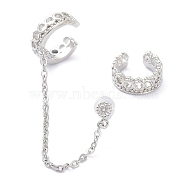 Cubic Zirconia Asymmetrical Earrings, Brass Ear Cuff Wrap Climber Earrings, Crawler Earrings Dangling Chain, with Silver Pins, Ring, Platinum, 65x1mm, Pin: 0.7mm(EJEW-K088-07P)