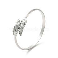 304 Stainless Steel Leaf Cuff Bangles, Stainless Steel Color, Inner Diameter: 2 inch(5.1cm)(BJEW-A003-03P)