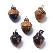 Natural Tiger Eye Pendants, with Platinum Brass Loops, Food, 24~25x15.5~16mm, Hole: 6.5x2.7mm(G-G842-01D)