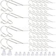 300Pcs Brass Earring Hooks, Ear Wire, with 300Pcs Plastic Ear Nuts, Silver, 4~22x4~11x0.75~4mm, Hole: 1mm(KK-SP0001-35S)