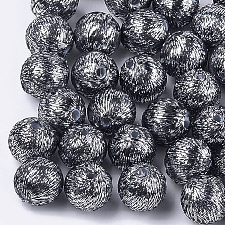 Polyester Thread Fabric Covered Beads, with ABS Plastic Inside, Round, Gray, 12x13mm, Hole: 2mm(WOVE-T009-12mm-03)