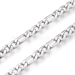 304 Stainless Steel Figaro Chain, with Spool, Unwelded, Stainless Steel Color, Link: 9x4x0.8mm and 6.5x4x0.8mm, about 32.8 Feet(10m)/roll(CHS-M003-12P-B)