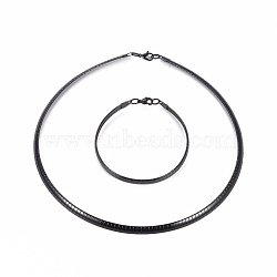 304 Stainless Steel Choker Necklaces and Bangles Jewelry Sets, with Lobster Claw Clasps, Electrophoresis Black, 8-1/4 inch~8-3/8 inch(21~21.2cm), 17.8 inch~17.9 inch(45.2~45.4cm), 6mm(SJEW-L144-A01-B)